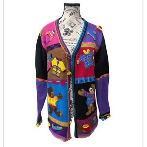 Vintage Storybook Knits Teddy Bear Cardigan Sweater Size Small